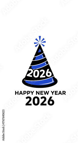 Festive New Year 2026 Celebration Hat with Blue Stripes and Star.