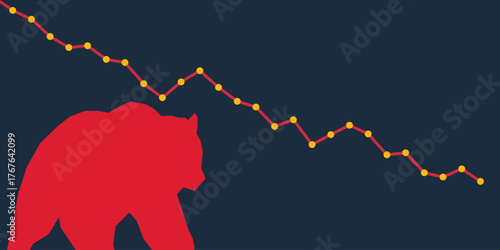 Bear market background. Bearish market banner template. Bear stock market loss vector 