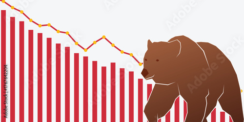 Bear market background. Bearish market banner template. Bear stock market loss vector 