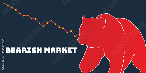 Bear market background. Bearish market banner template. Bear stock market loss vector 