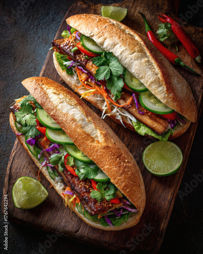 Banh mi, vietnamese sandwich top view