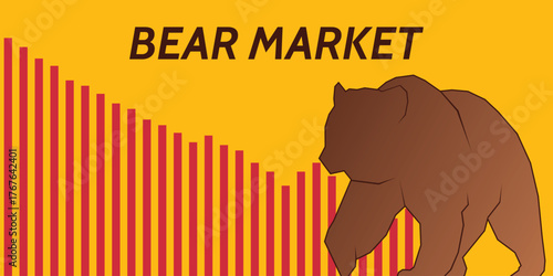 Bear market background. Bearish market banner template. Bear stock market loss vector 