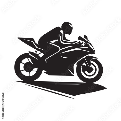 Motorcycle cruising vector silhouette clip art logo design illustration. Vintage biker and road adventure icon collection