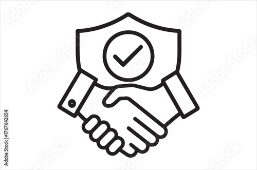A handshake with a shield and checkmark representing trust and agreement