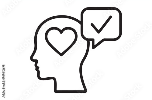 A line drawing depicting a healthy mind with love and confirmation