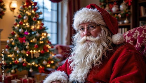 Festive Christmas Room with Decorated Tree and Warm Glow