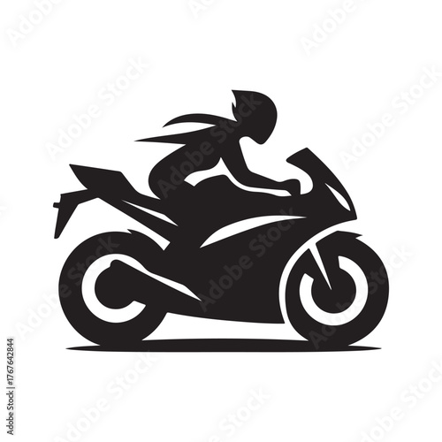 Motorcycle cruising vector silhouette clip art logo design illustration. Vintage biker and road adventure icon collection