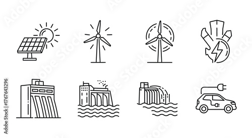 Shopping Icon Set – Cartoon Building, Cart, and Shop Symbols for Retail, Travel, and E-Commerce Design