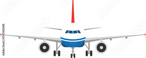 Flat Simple Commercial Plane Front View Illustration Airline Transportation