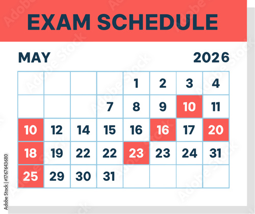 Flat Exam Schedule Planning in May 2026 Educational Calendar Illustration