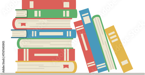 Minimalist Flat Stack of Books Leaning Against a Wall Illustration