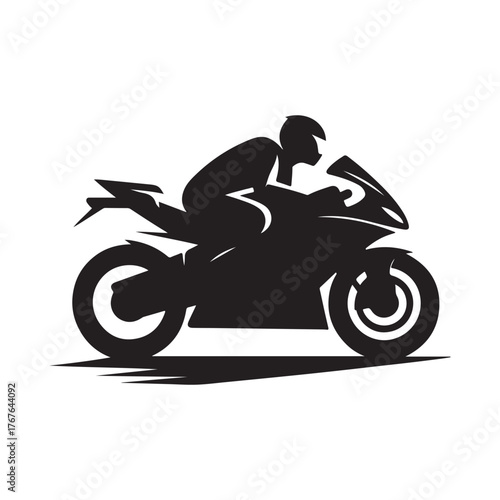 Motorcycle cruising vector silhouette clip art logo design illustration. Vintage biker and road adventure icon collection