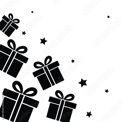 Black gift boxes and stars illustration on white background