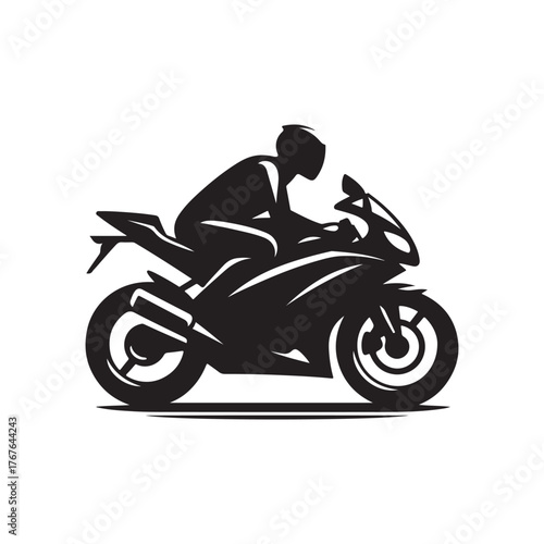 Motorcycle cruising vector silhouette clip art logo design illustration. Vintage biker and road adventure icon collection