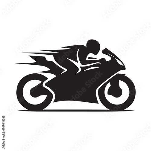 Motorcycle cruising vector silhouette clip art logo design illustration. Vintage biker and road adventure icon collection