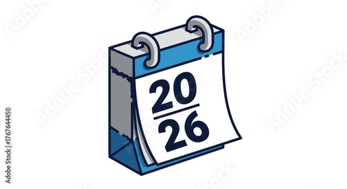 Isometric Calendar Icon Showing the Date 2026.