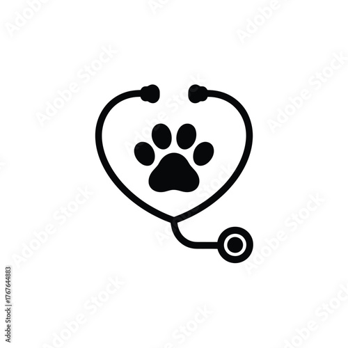 Veterinary stethoscope with paw print in heart shape
