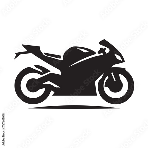 Motorcycle cruising vector silhouette clip art logo design illustration. Vintage biker and road adventure icon collection