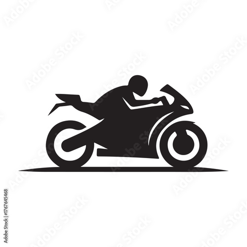 Motorcycle cruising vector silhouette clip art logo design illustration. Vintage biker and road adventure icon collection