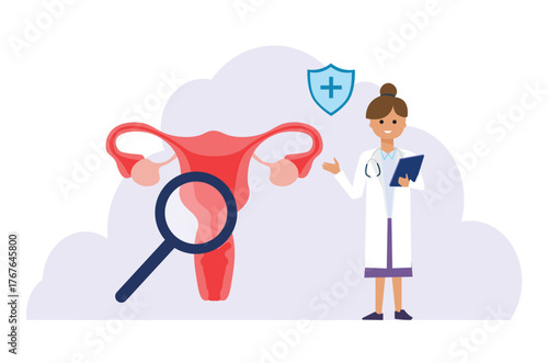 Check uterus health, female doctor using magnifier to check uterus