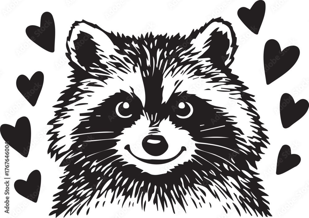 Obraz premium cute trendy raccoon with hearts