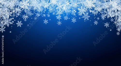 Falling Snowflakes Border on Dark Blue Background Winter Holiday Season