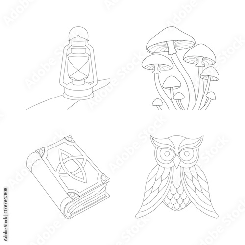 Enchanted objects and forest dwellers lantern mushrooms