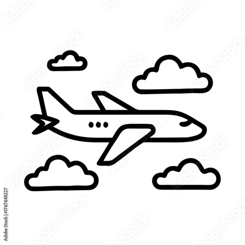 Airplane flying through clouds in a clean 2D vector