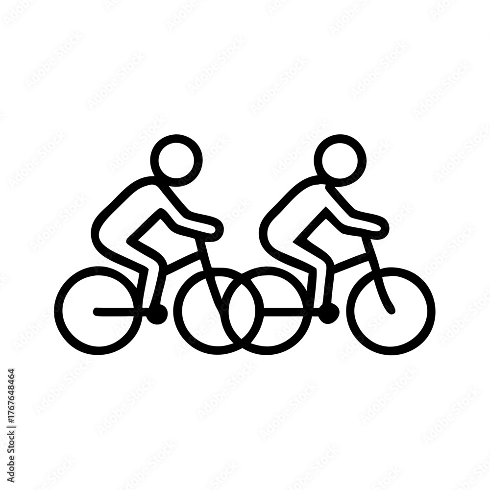 Fototapeta premium People cycling together in a minimal vector park environment