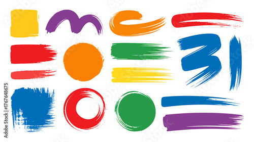 Colorful Brush Stroke Collection Vibrant Artistic Elements for Creative Design and Abstract Expression Isolated on White Background