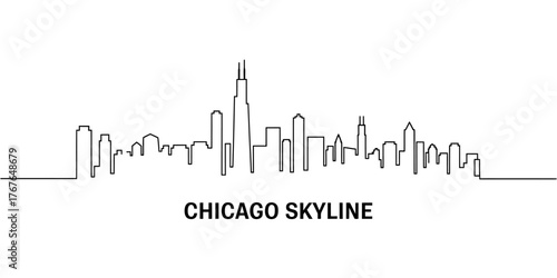 Minimalist Chicago Skyline Outline Drawing on White Background Capturing City Architecture and Urban Landscape Depiction