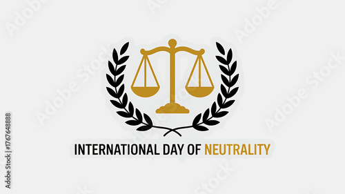Commemorating International Day of Neutrality with Scales of Justice and Laurel Wreath Illustration symbolizing Peace and Diplomacy