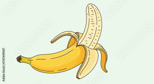 Colorful open banana drawing on light background