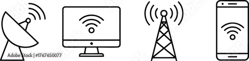 Set of icons representing different forms of wireless communication technology