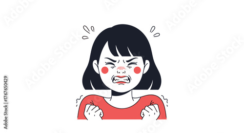 Illustration of an angry young woman with clenched fists and a frustrated expression.