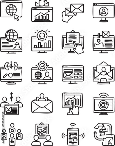 Email marketing and online communication icons.