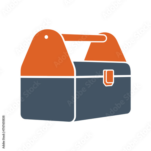 Orange and blue toolbox icon with handle and latch container storage