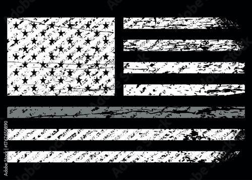 American Distressed Flag With Thin Gray Line Vector Symbol of Correctional Officers, Prison Guards, Probation and Parole Officers, Bailiffs, and Jailers