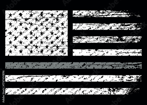 American Distressed Flag With Thin Gray Line Vector Symbol of Correctional Officers, Prison Guards, Probation and Parole Officers, Bailiffs, and Jailers