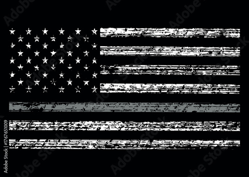 American Distressed Flag With Thin Gray Line Vector Symbol of Correctional Officers, Prison Guards, Probation and Parole Officers, Bailiffs, and Jailers