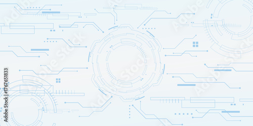Futuristic Technology Circuit Background with Abstract Blue Lines and Copy Space