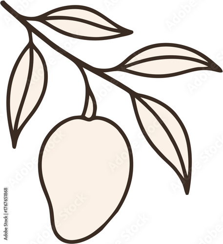 Vector illustration of a fresh red apple, apple tree, and branch with fruit and leaf icons for healthy food design