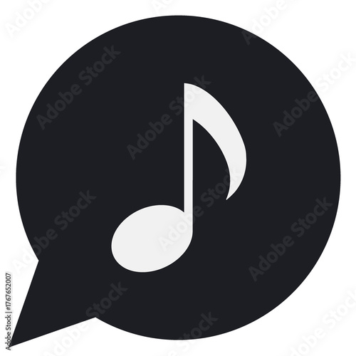 シンプルな丸い吹き出し　音符（吹き出し黒塗り版）