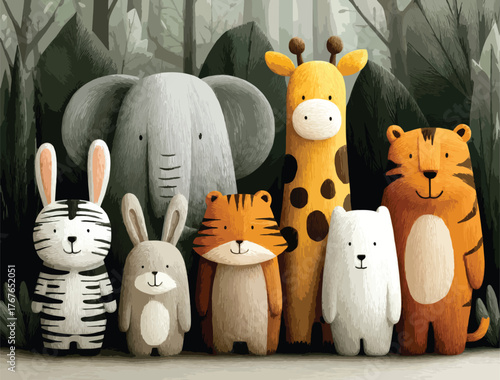 Group of Cute Stuffed Animal Characters.