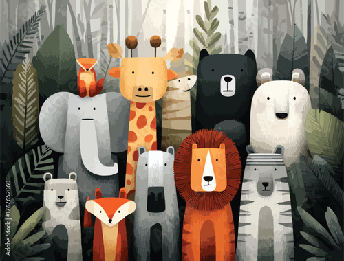  Kawaii Animal Collection Vector Illustration.