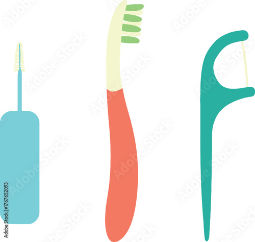 Essential Tools for Dental Care Toothbrush Interdental Brush and Floss Pick for Oral Hygiene and Healthy Gums