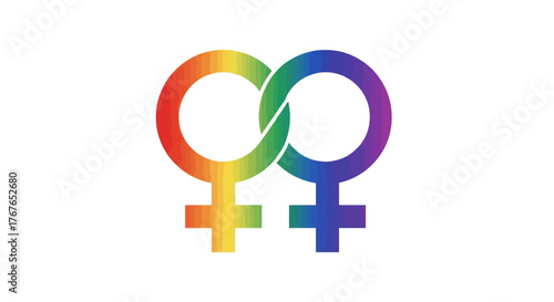 Rainbow female gender symbols intertwined celebrating diversity and inclusivity