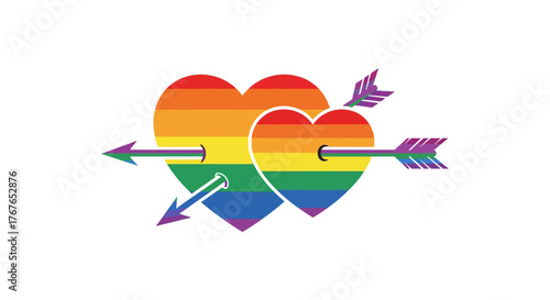 Rainbow hearts with arrows symbolizing love and unity