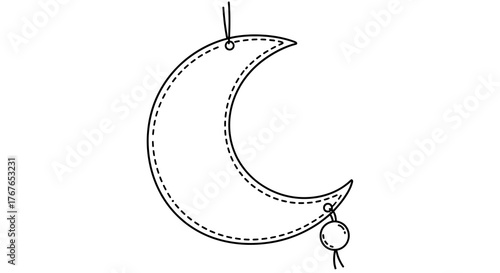 Minimalist crescent moon hanging decor with stitching pattern