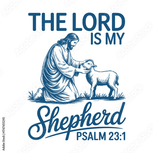 Christian Worship Illustration The Lord Is My Shepherd Psalm 231 Bible Verse Faith Religious Vector Art Design
